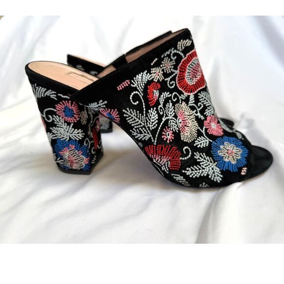 Anthropologie Avec Les Filles Margaux Floral Embroidered Black Suede Mules, 9.5 - Picture 2 of 5